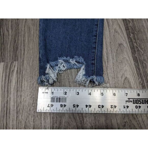 Just Black Juniors Size 13 Pockets Fringe Hem Distressed Denim Blue Jeans - Picture 11 of 11